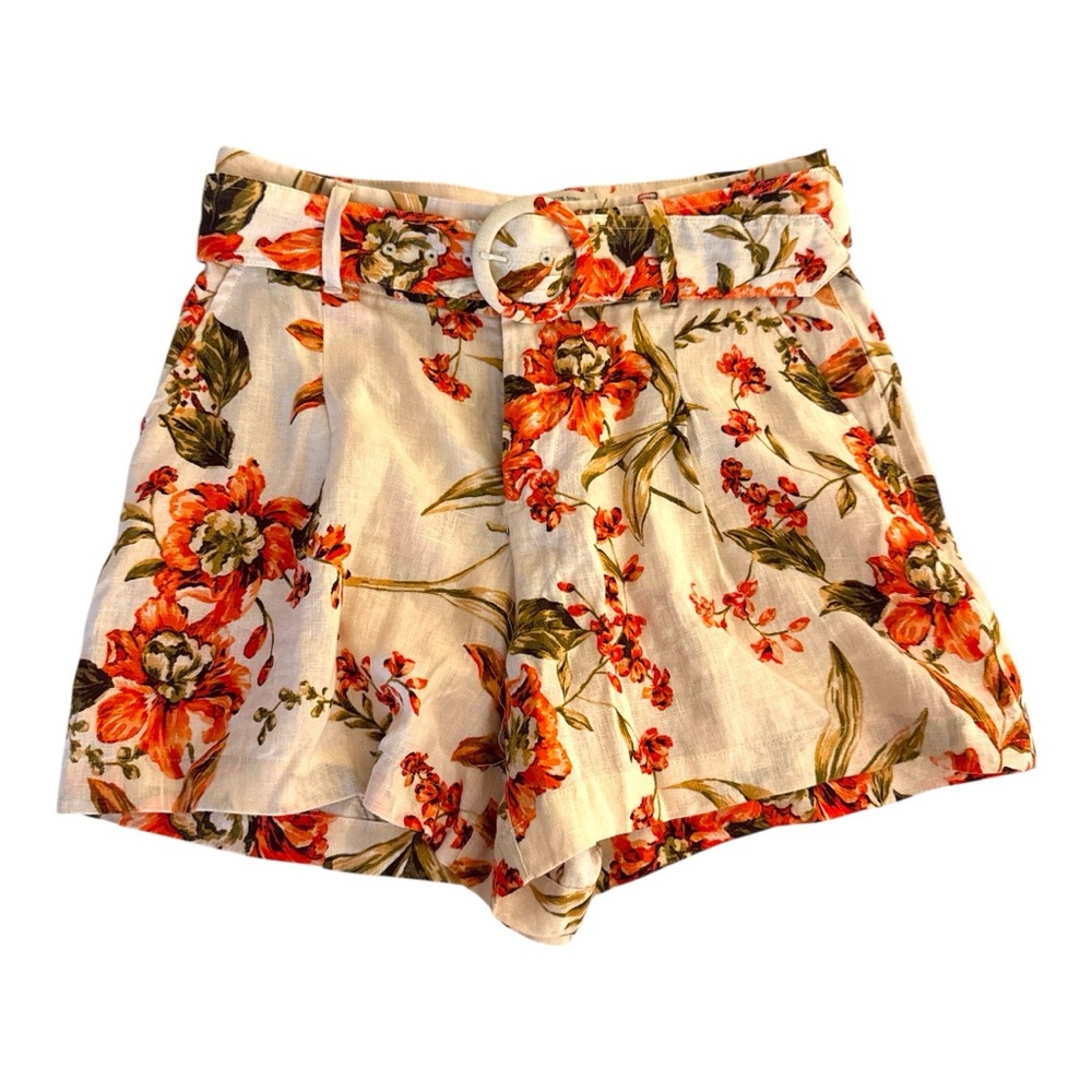 Joie Cream Floral High-Waist Shorts with Belt